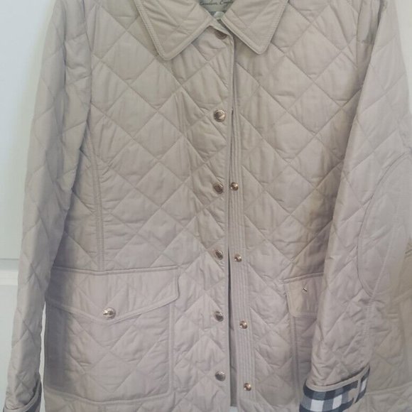 Burberry Brit Jacket Women's Tan Quilted Snap Close Hip Length Coat Size L - Picture 2 of 15